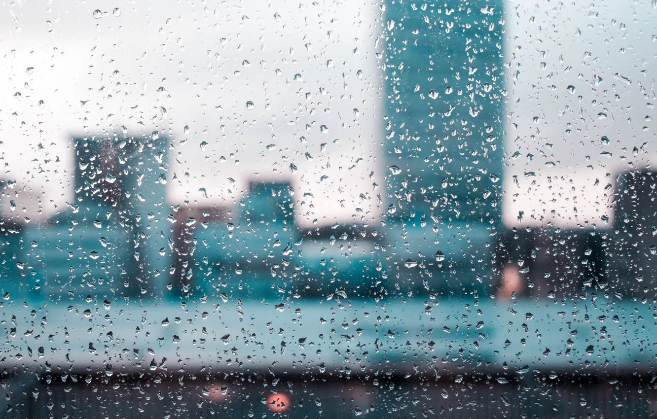 Фото обои стекло, вода, капли, city, город, дождь, окно, glass
