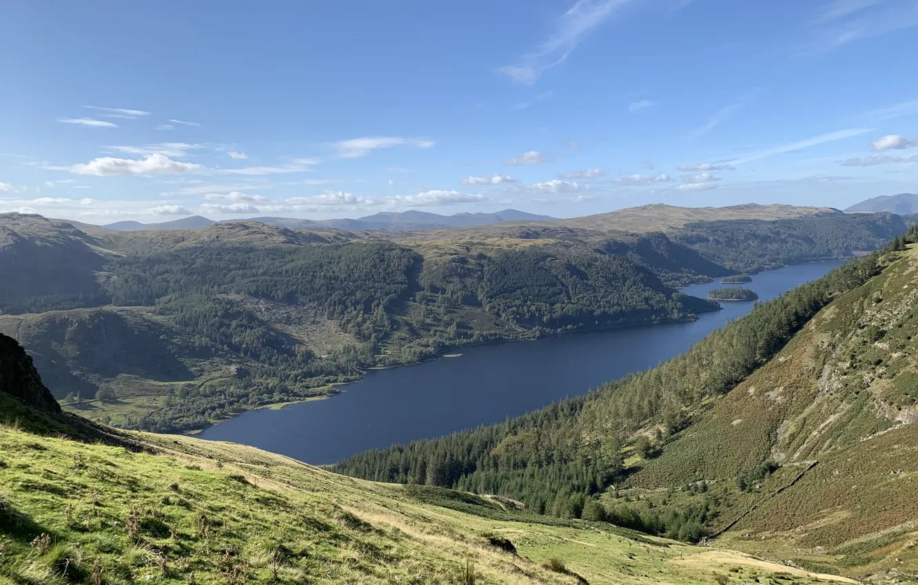 Фото обои Sky, Mountains, Lake, Cumbrian Mountains, Helvellyn