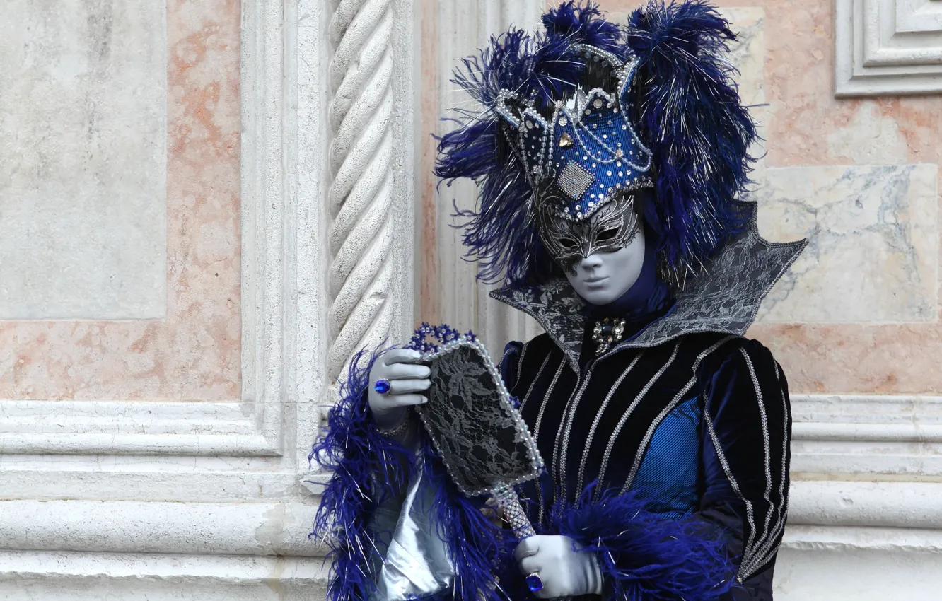 Фото обои перья, зеркало, маска, костюм, Венеция, карнавал