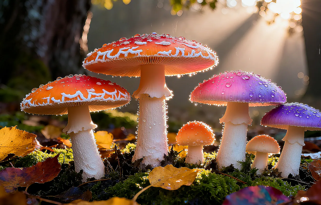 Фото обои mushrooms, fly agaric, ai art