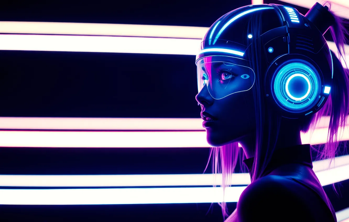 Фото обои neon, cyberpunk, futuristic, female character