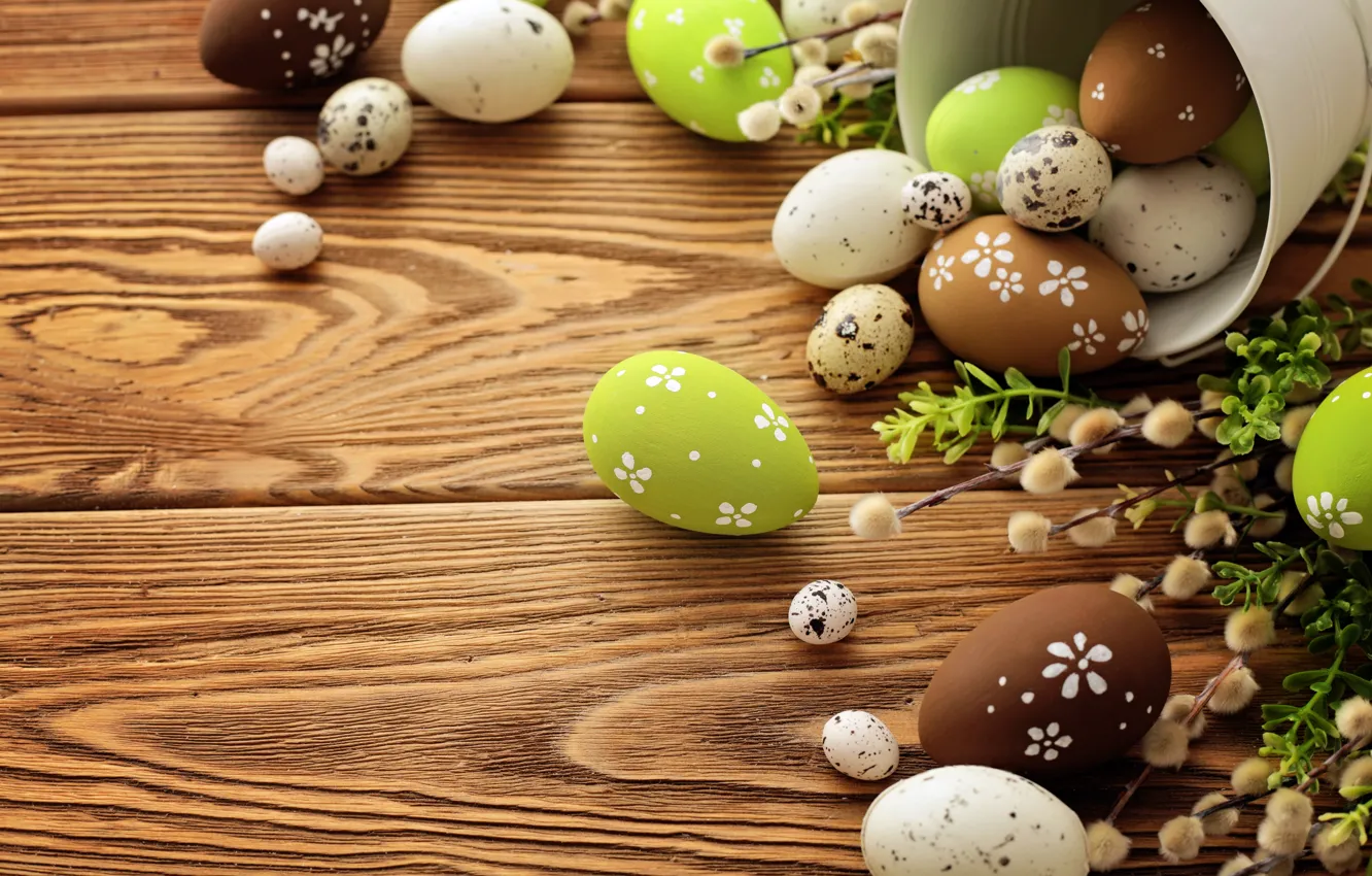 Фото обои яйца, Пасха, верба, flowers, spring, Easter, eggs