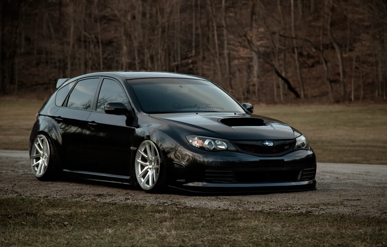 Фото обои Subaru, черная, профиль, black, impreza, субару, импреза