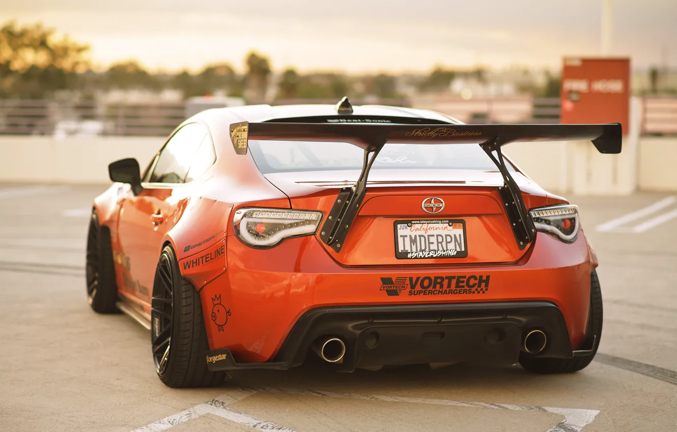 Фото обои оранжевый, тюнинг, Toyota, tuning, orange, Scion, сцион, fr-s