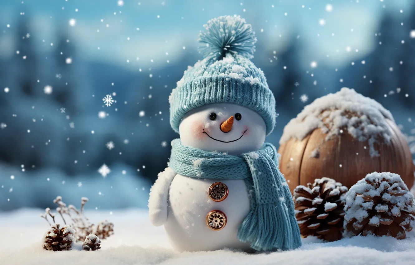 Фото обои зима, снег, Новый Год, Рождество, снеговик, happy, Christmas, night