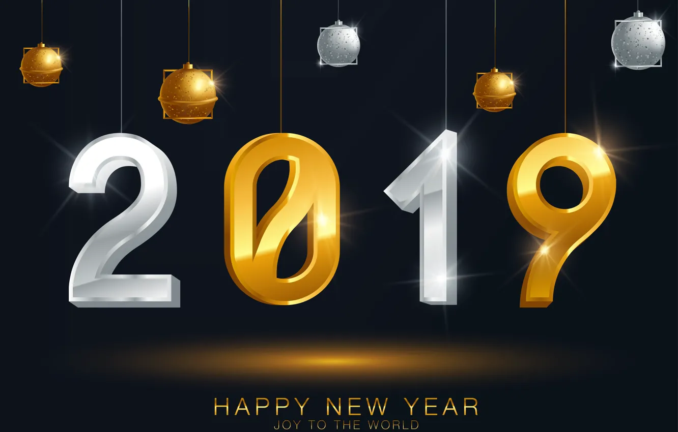 Фото обои золото, Новый Год, цифры, golden, черный фон, black, background, New Year