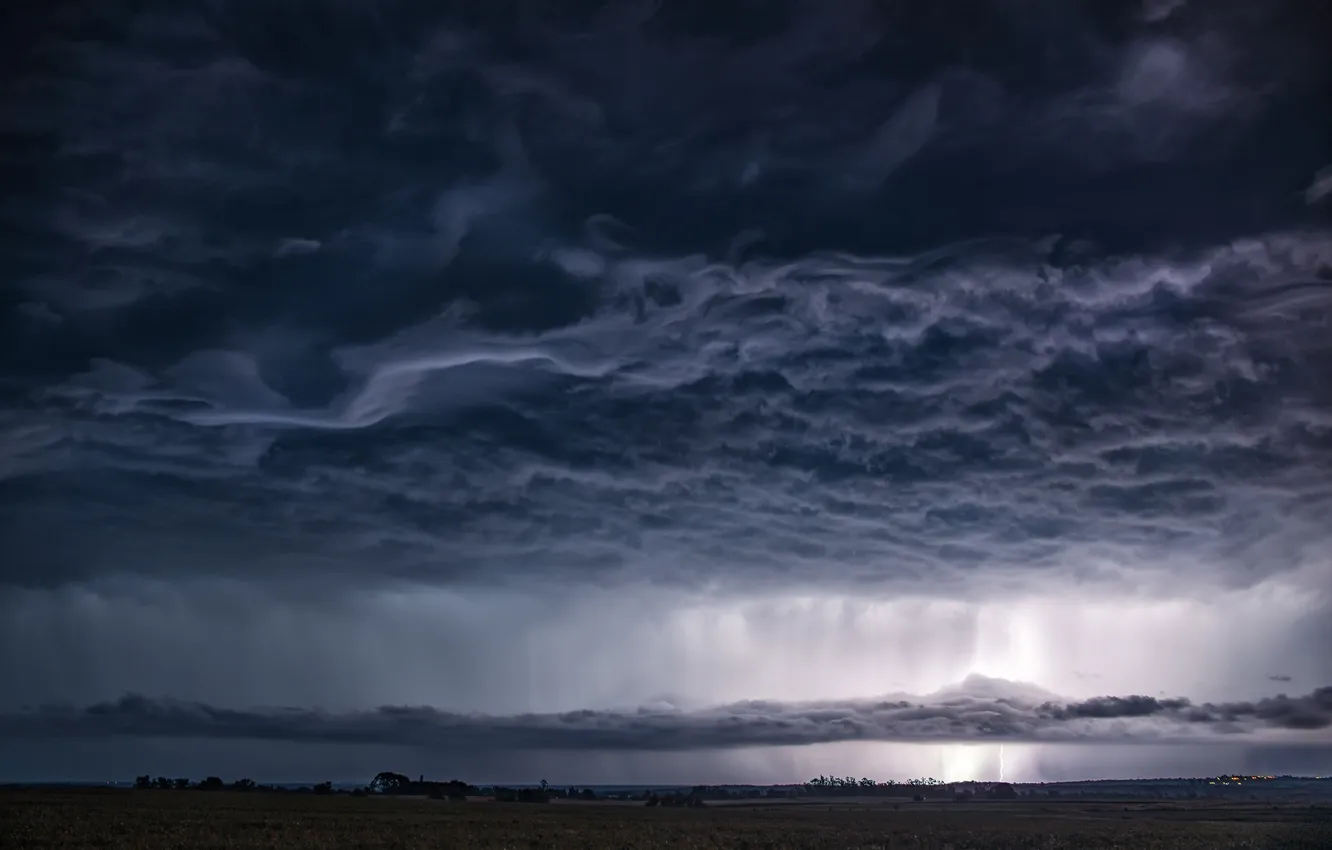 Фото обои поле, небо, пейзаж, тучи, природа, сумрак, горизонт, sky