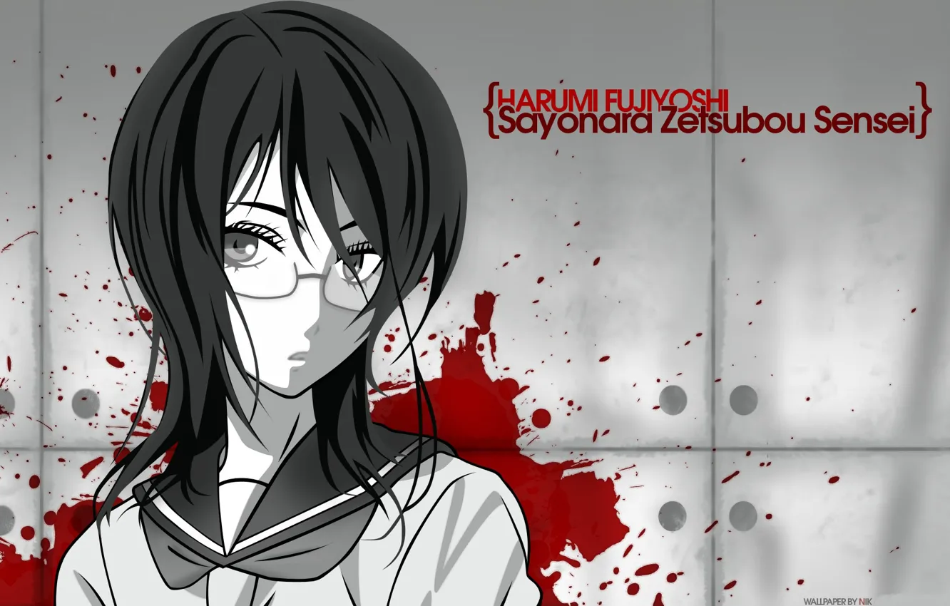 Фото обои девушка, кровь, очки, Sayonara Zetsubou Sensei, Прощай безрадостный сенсей