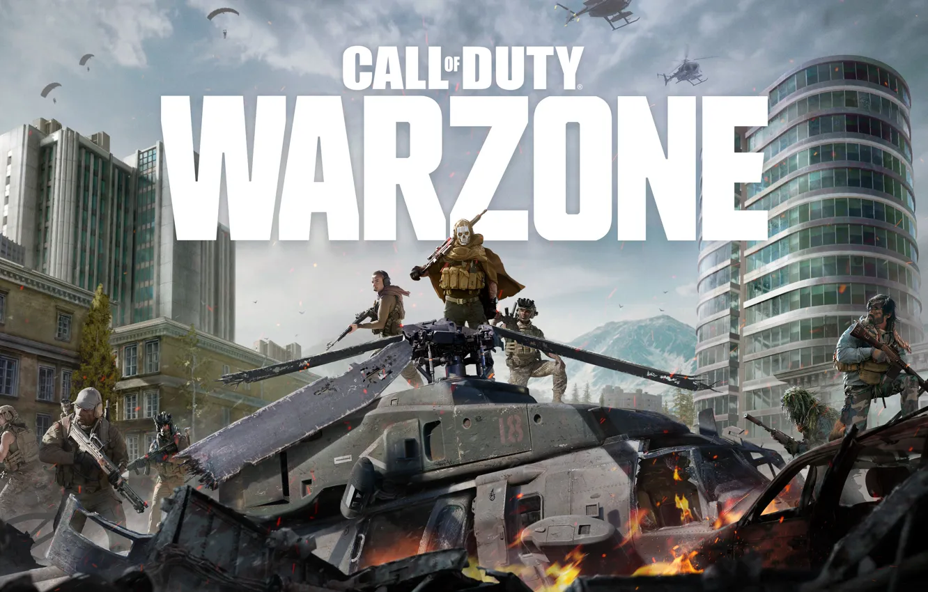 Фото обои city, город, оружие, пламя, вертолет, Call of Duty, руины, персонажи