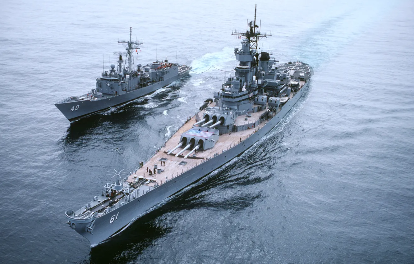 Фото обои фрегат, линкор, USS Iowa, USS Haliburton