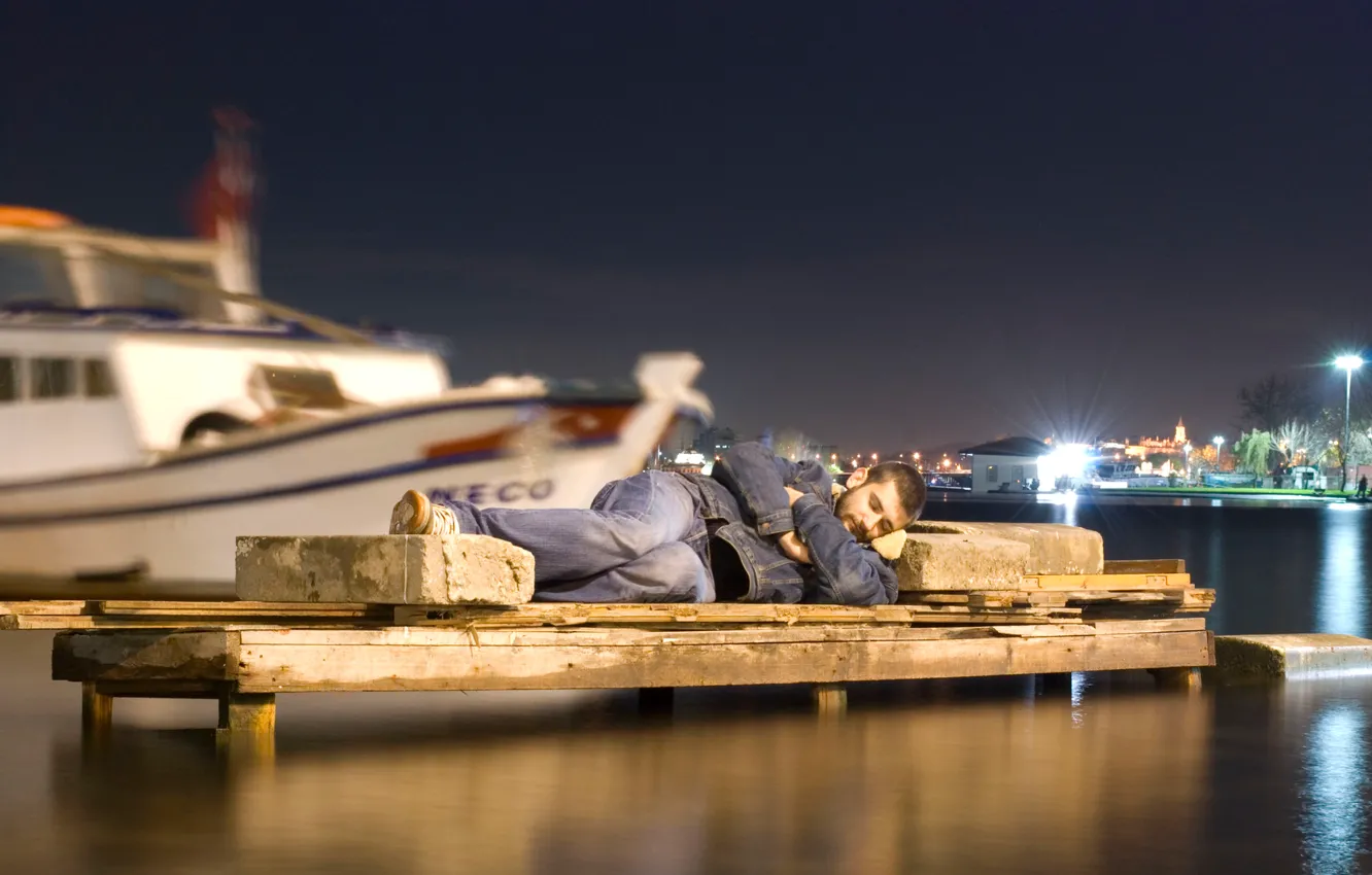 Фото обои камень, сон, ситуация, лодки, гавань