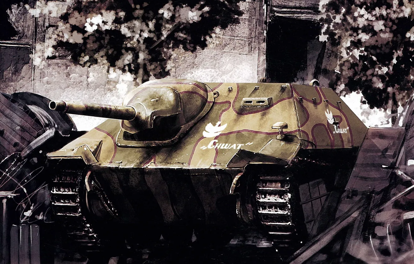 Фото обои Германия, Арт, САУ, Спереди, Hetzer, 1945, Хетцер, Jagdpanzer 38(t)