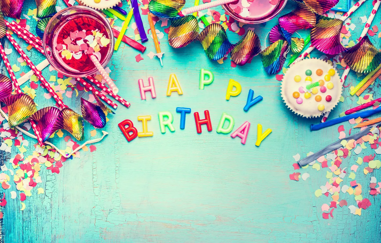 Фото обои шарики, colorful, конфеты, сладости, Happy Birthday, colours, конфетти, celebration