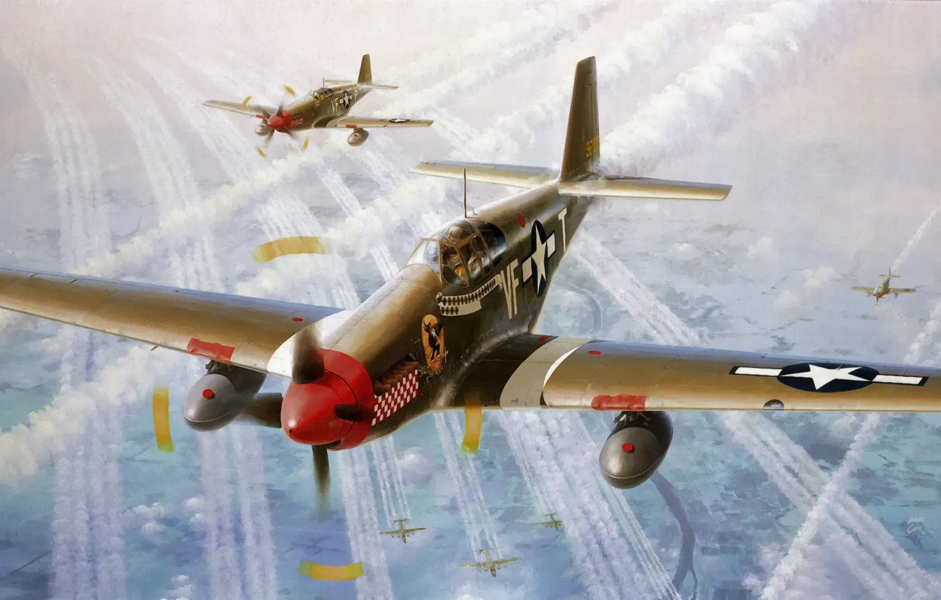 Фото обои P-51, aircraft, war, art, painting, aviation, ww2, Captain Don Gentile