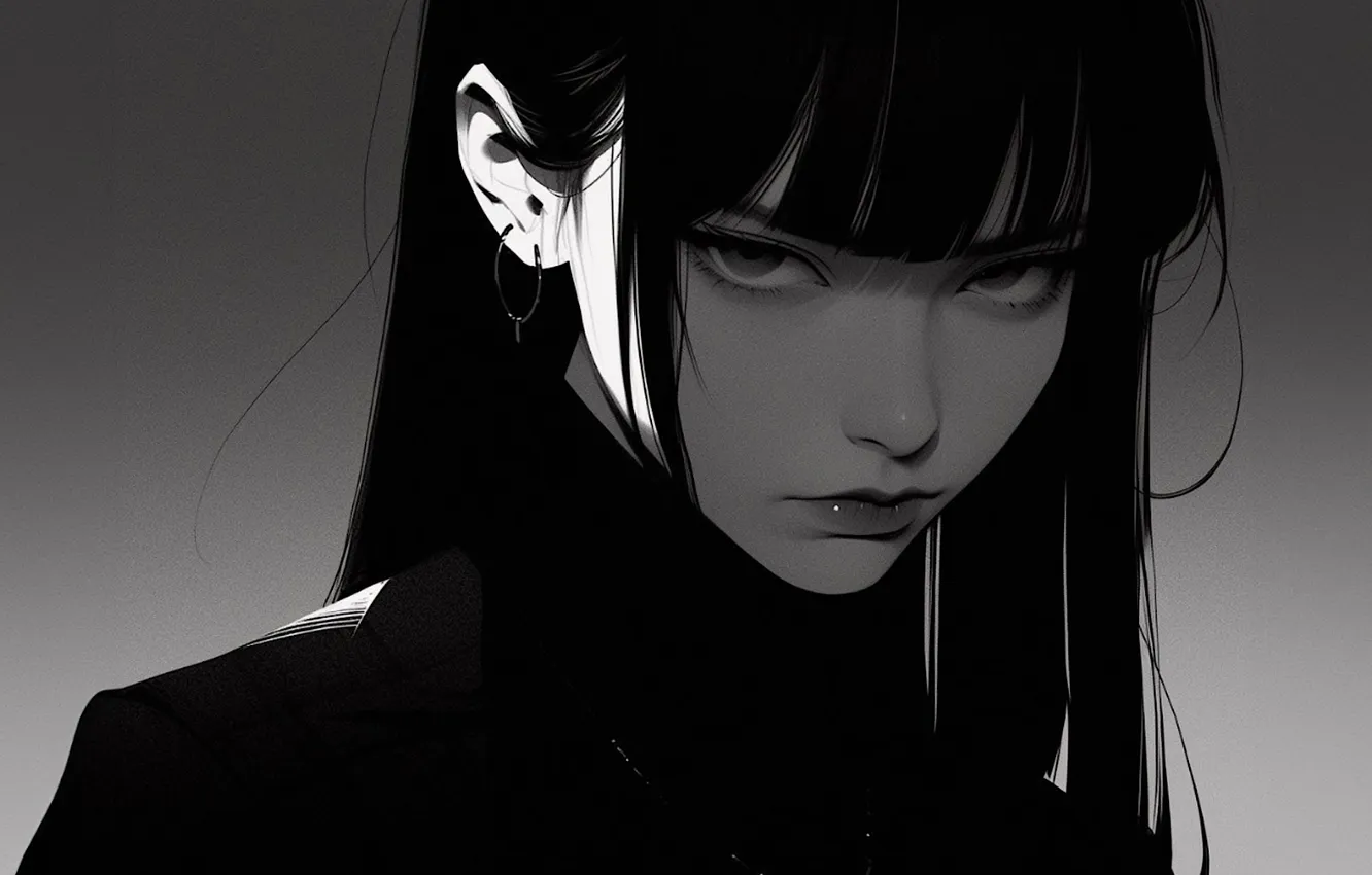 Фото обои monochrome, anime girls, AI art, Ps44