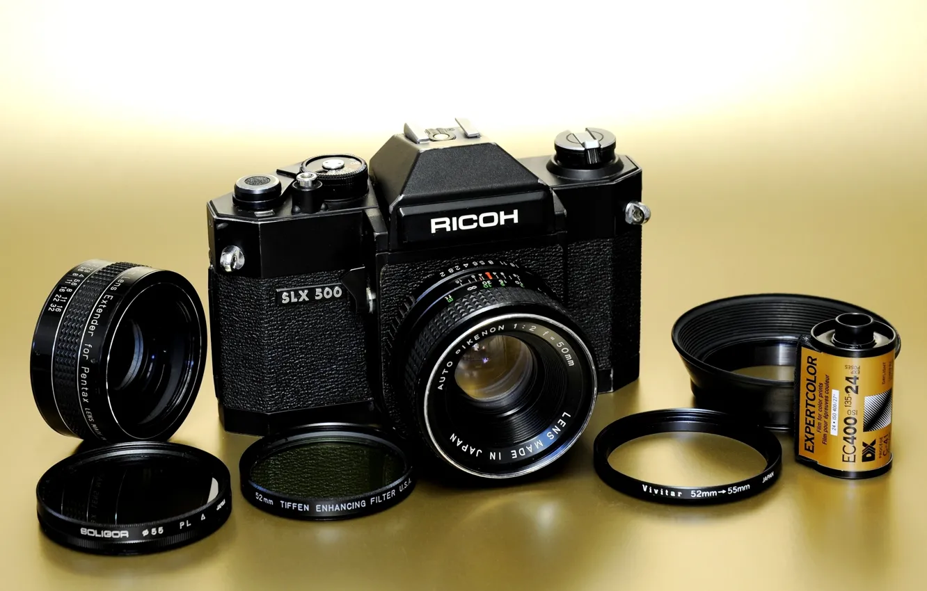 Фото обои фон, кольца, фотоаппарат, объектив, зеркальный, пленочный, механический, Rikenon 50mm F / 2