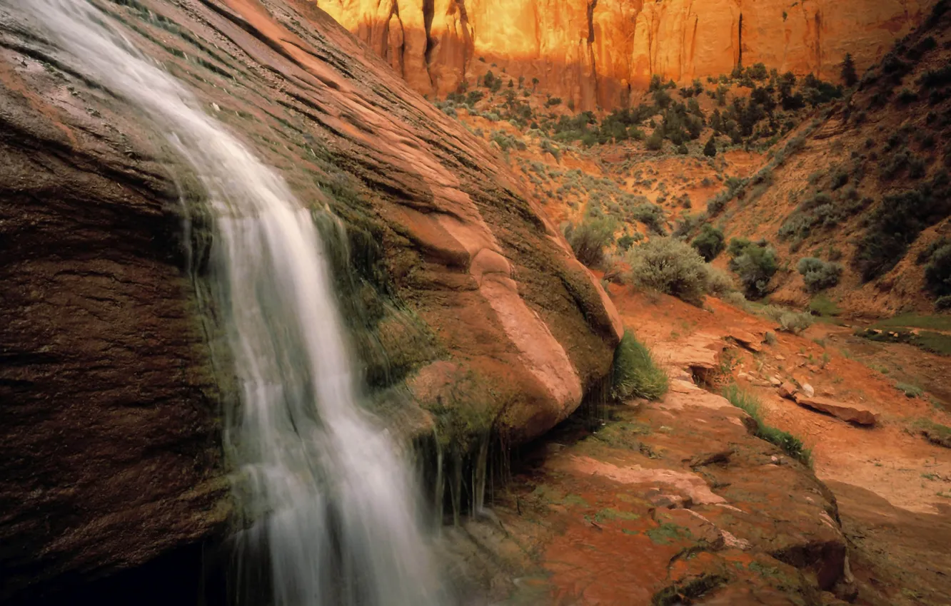 Фото обои вода, скала, камни, водопад, каньон