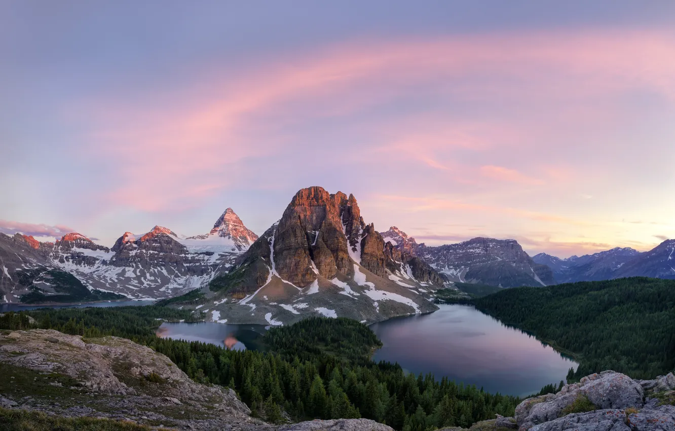 Фото обои лес, горы, Канада, леса, озёра, Mt Assiniboine