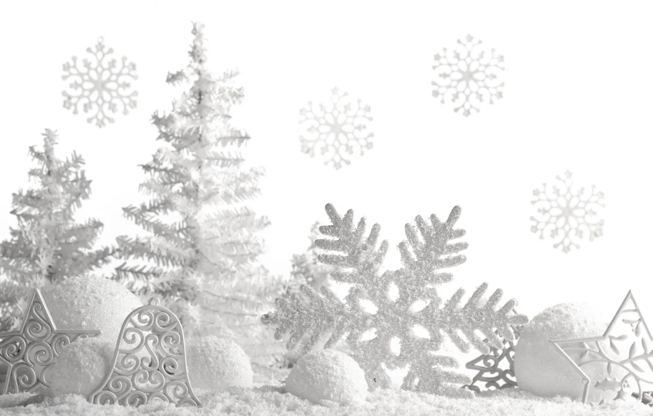 Фото обои снег, снежинки, праздник, новый год, украшение