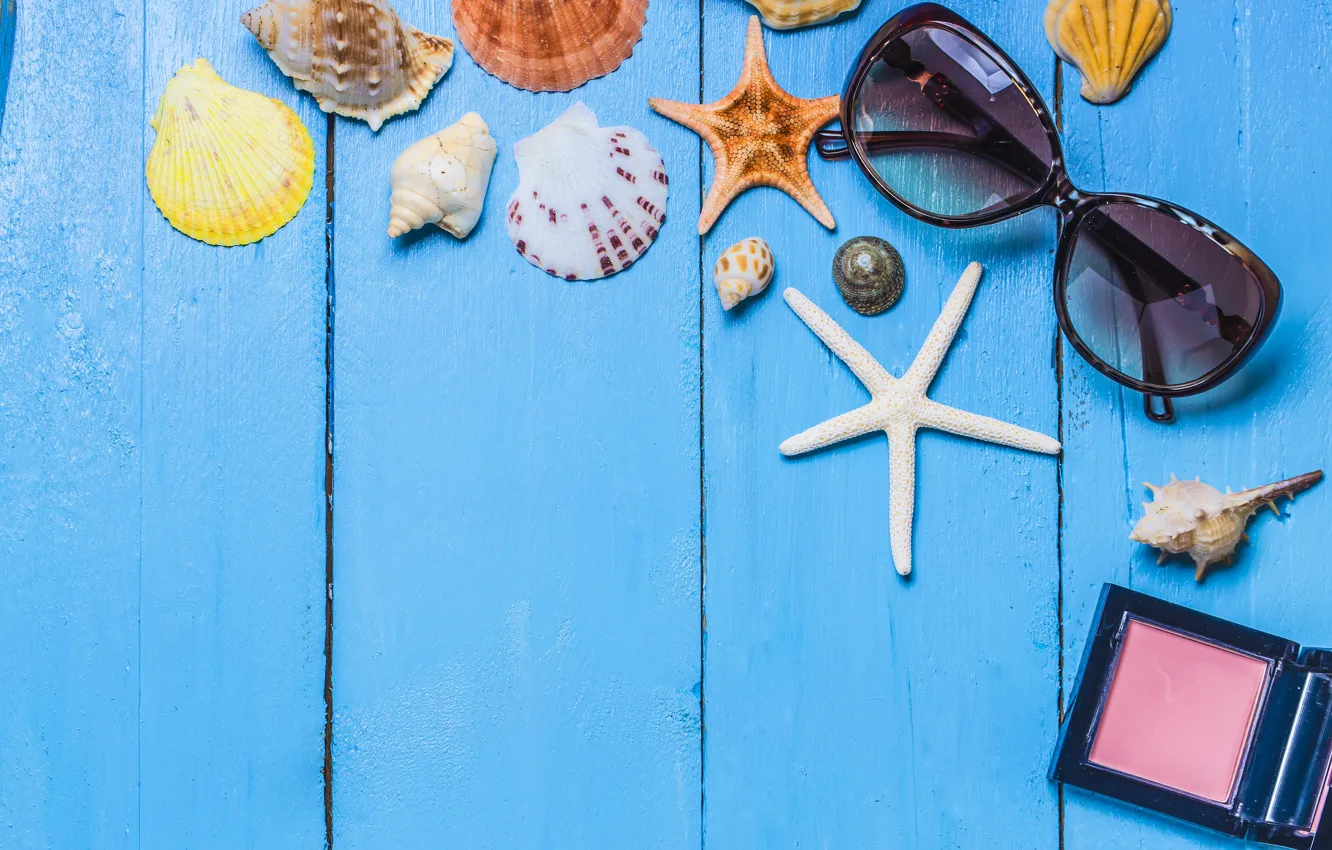 Фото обои пляж, лето, стиль, очки, морская звезда