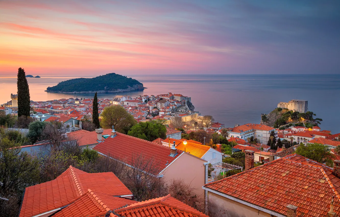 Фото обои море, остров, здания, дома, панорама, Хорватия, Croatia, Дубровник