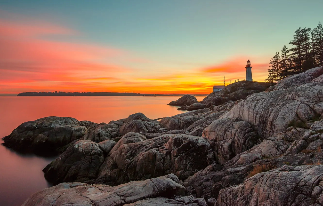 Фото обои море, камни, скалы, маяк