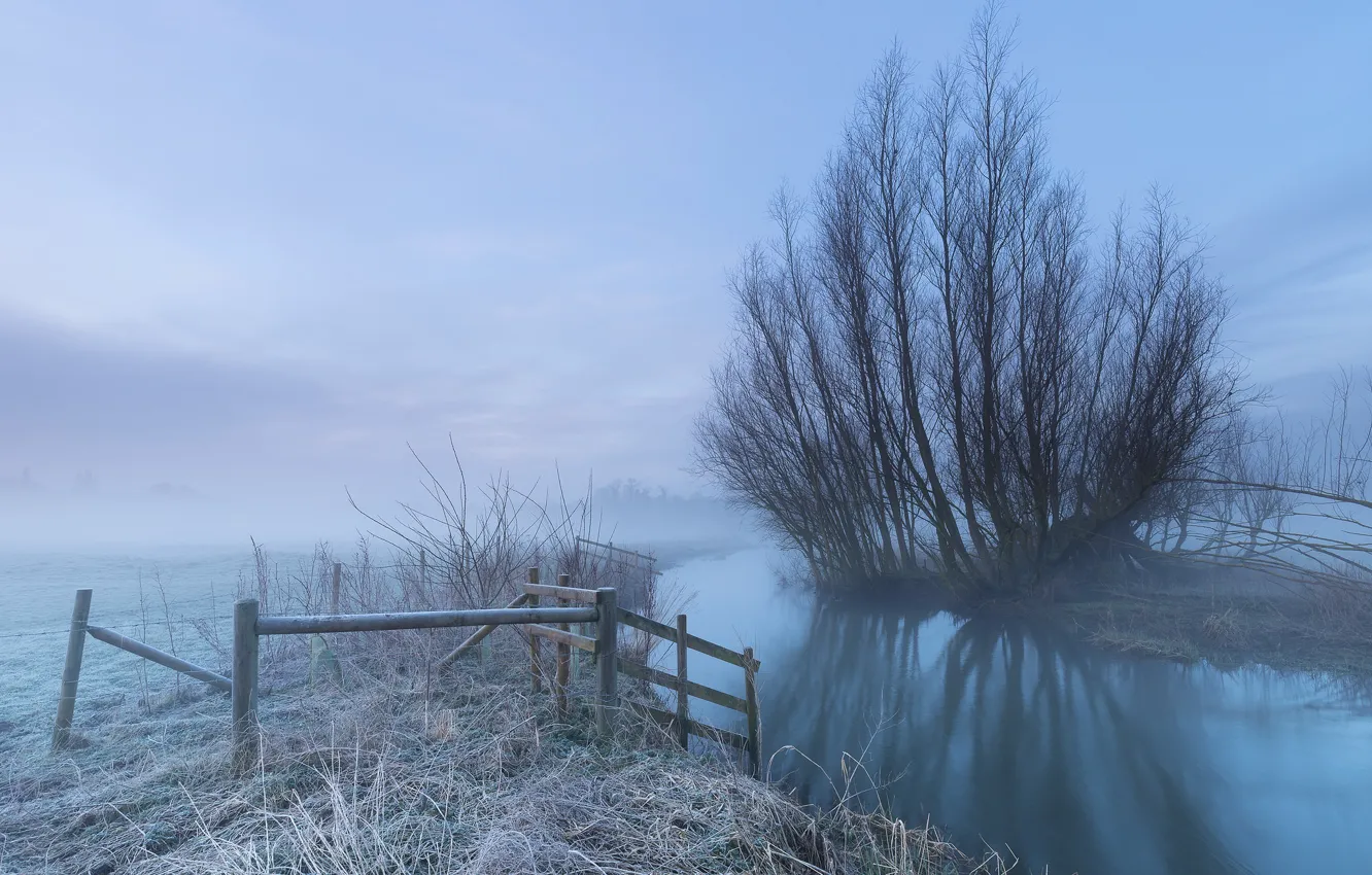 Фото обои иней, туман, река