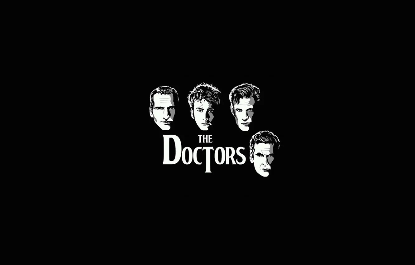 Фото обои арт, лица, черно-белое, черный фон, Doctor Who, Доктор Кто