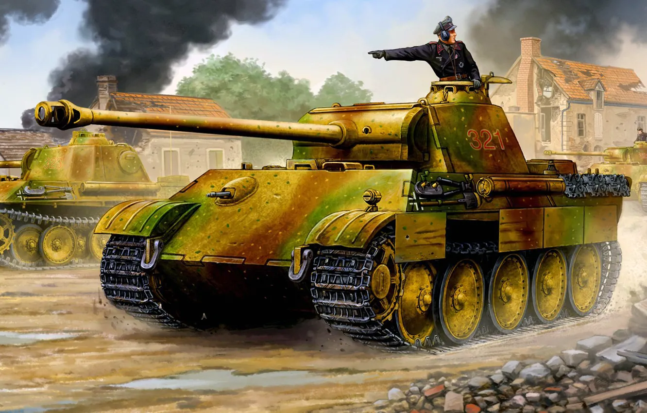 Фото обои рисунок, арт, Пантера, MAN, PzKpfw V, Panzerkampfwagen V Panther, flames of war, немецкий средний танк …