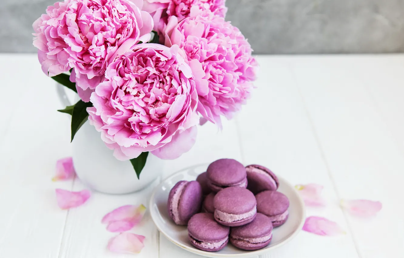 Фото обои цветы, розовые, wood, pink, flowers, пионы, peonies, macaron