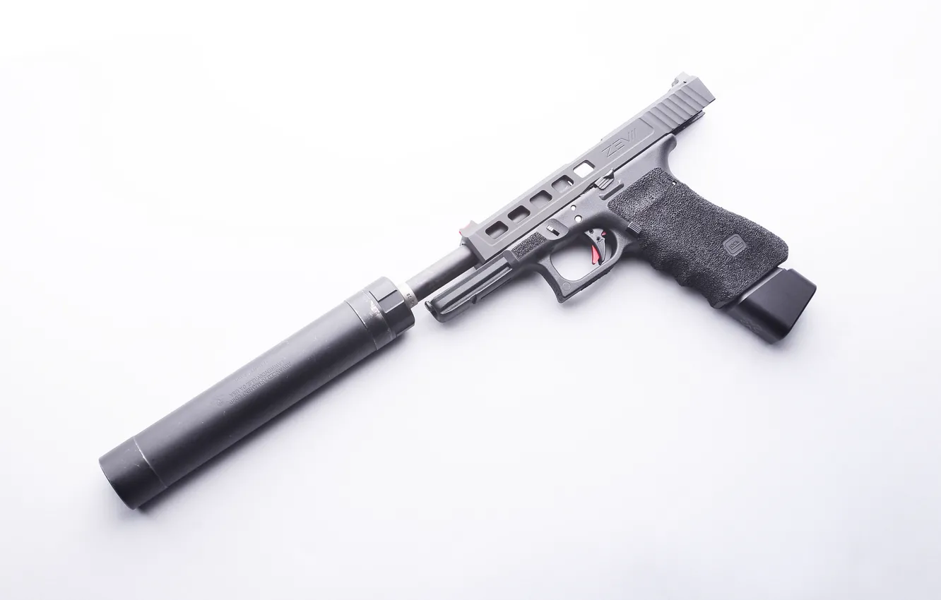 Фото обои пистолет, оружие, Glock, глушитель, самозарядный