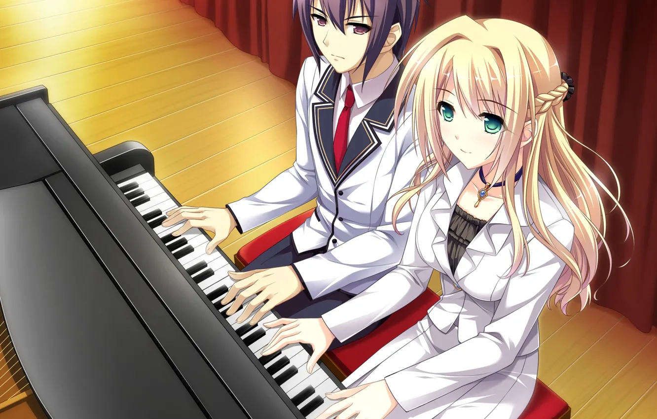 Фото обои девушка, музыка, игра, аниме, арт, парень, пианино, Mote Sugite Shuraba na Ore