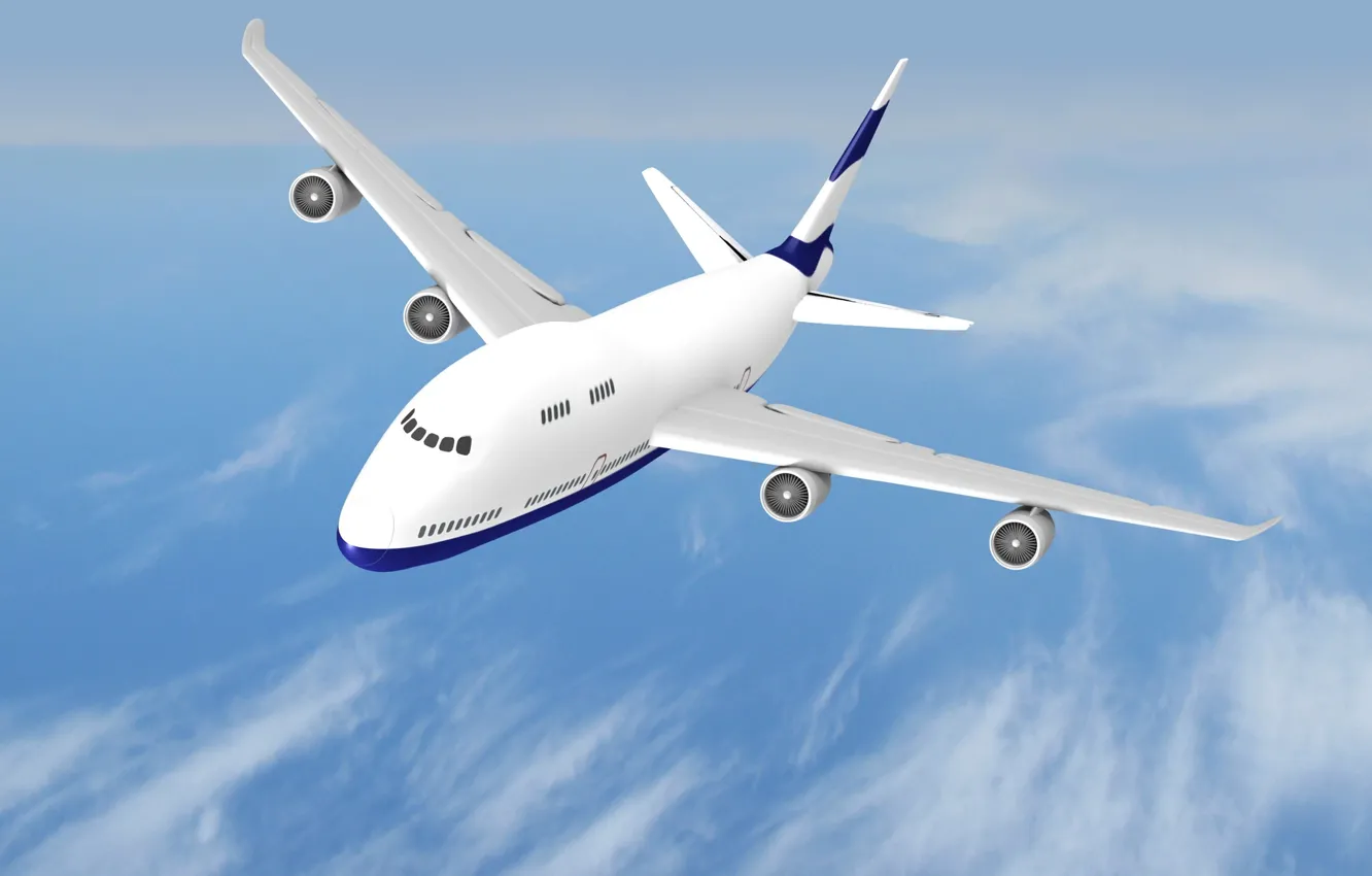 Фото обои белый, небо, облака, самолёт, Летит