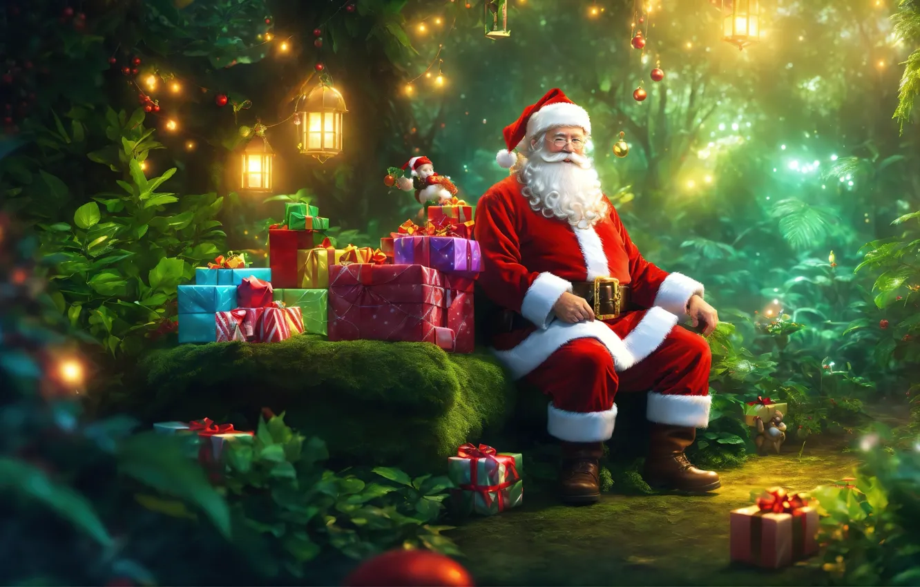 Фото обои Рождество, Новый год, Санта, Праздник, Санта Клаус, Арт, New Year, Merry Christmas