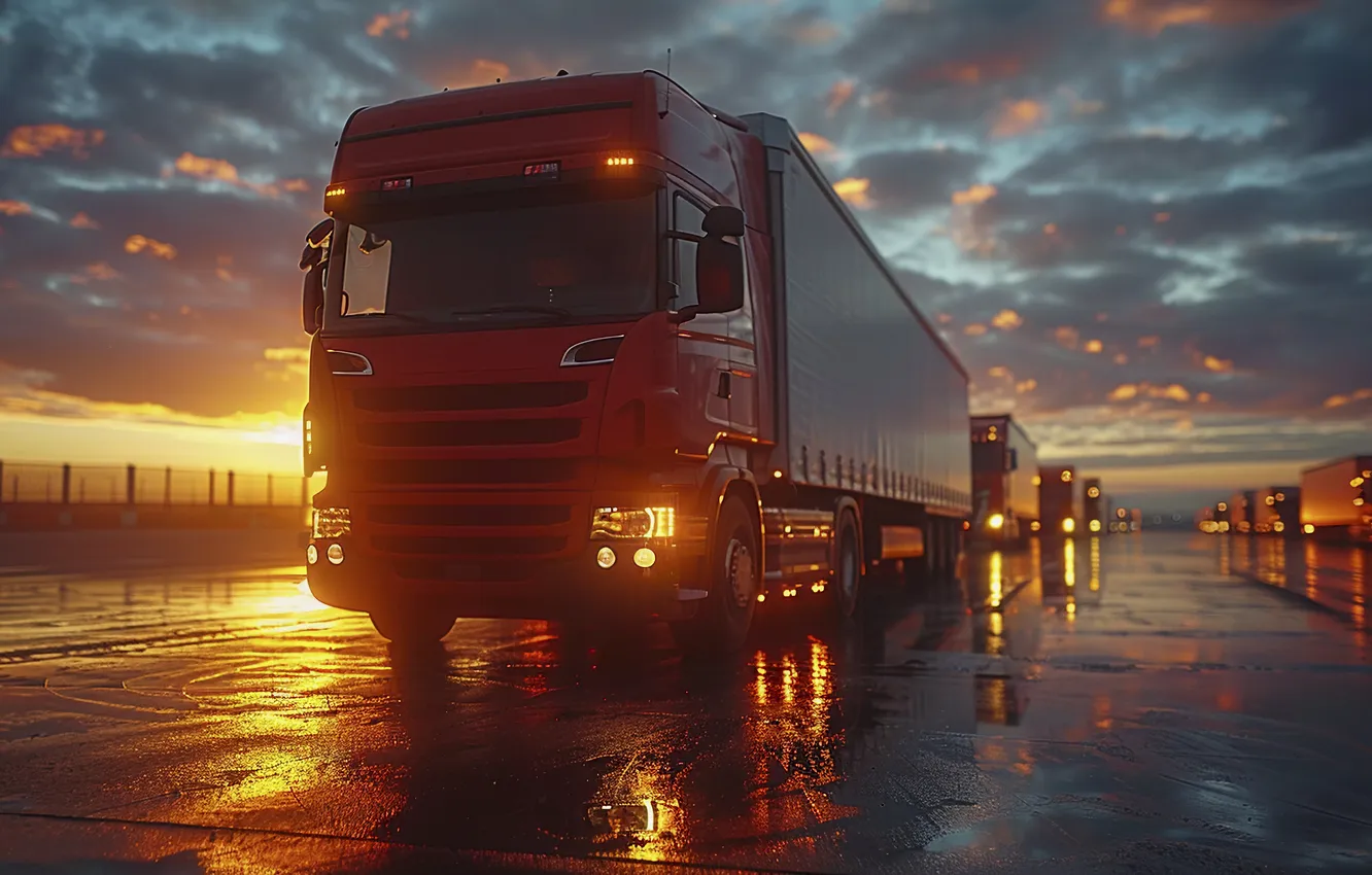 Фото обои truck, dusk, logistics, operations