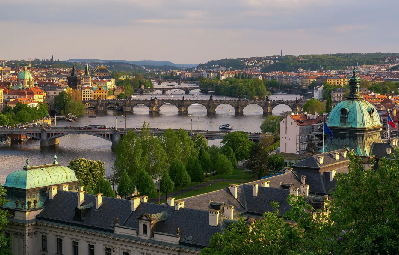 Фото обои река, Прага, Чехия, мосты