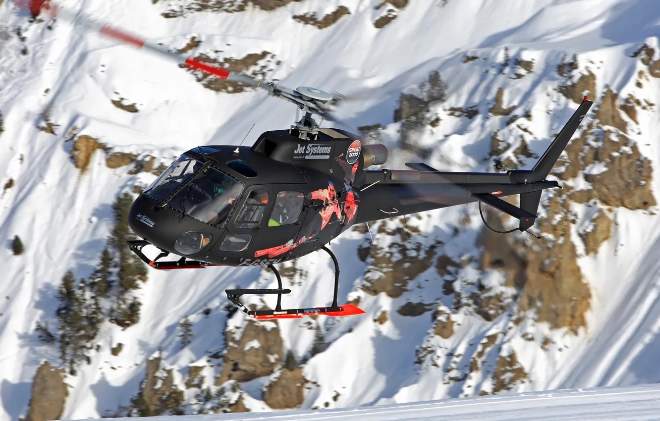 Фото обои снег, горы, полёт, вертолёт, многоцелевой, Eurocopter, AS350 B3