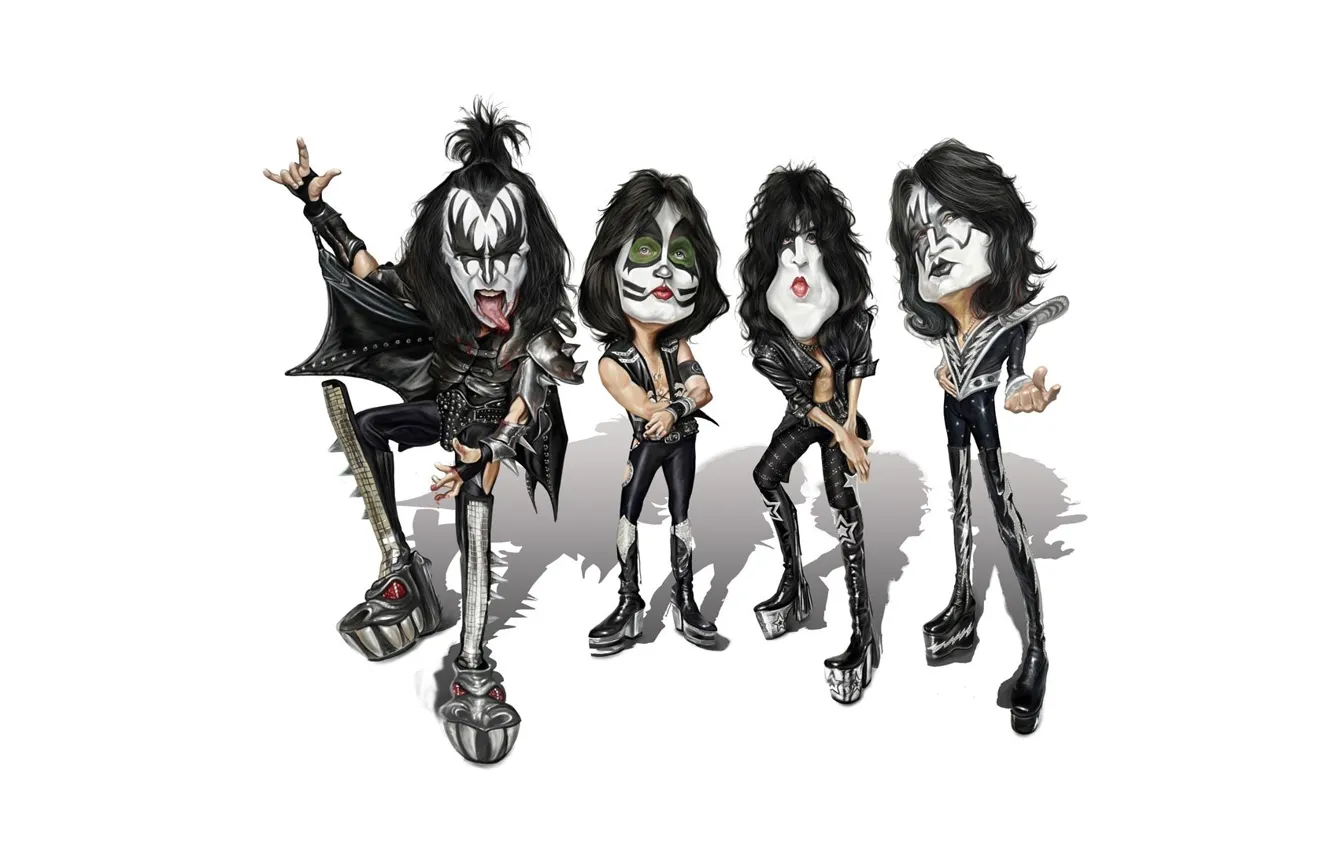 Фото обои фон, группа, карикатура, рок, Kiss, Кисс