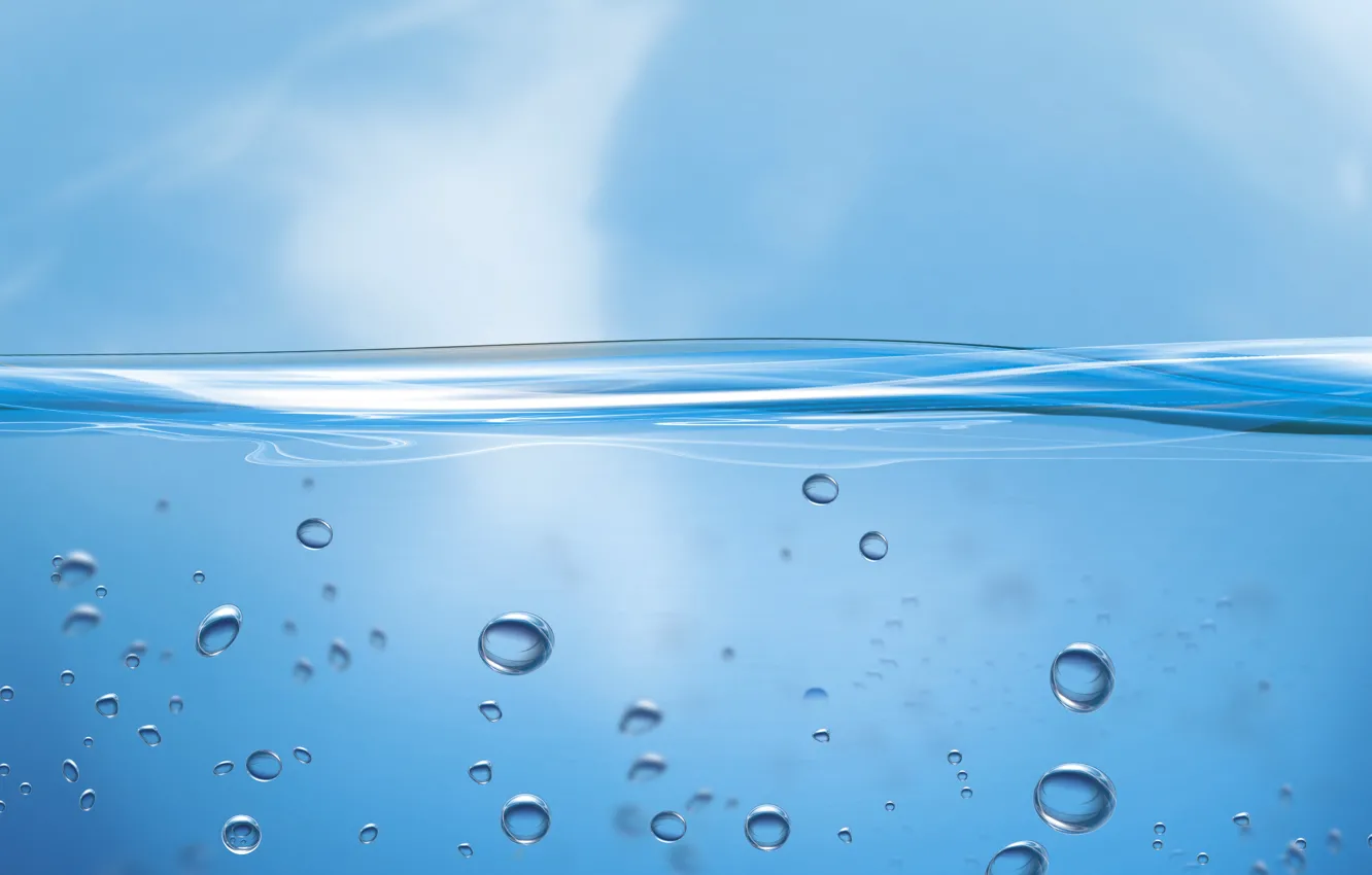 Фото обои вода, капли, пузыри, голубой, капля, минимализм, пузырь