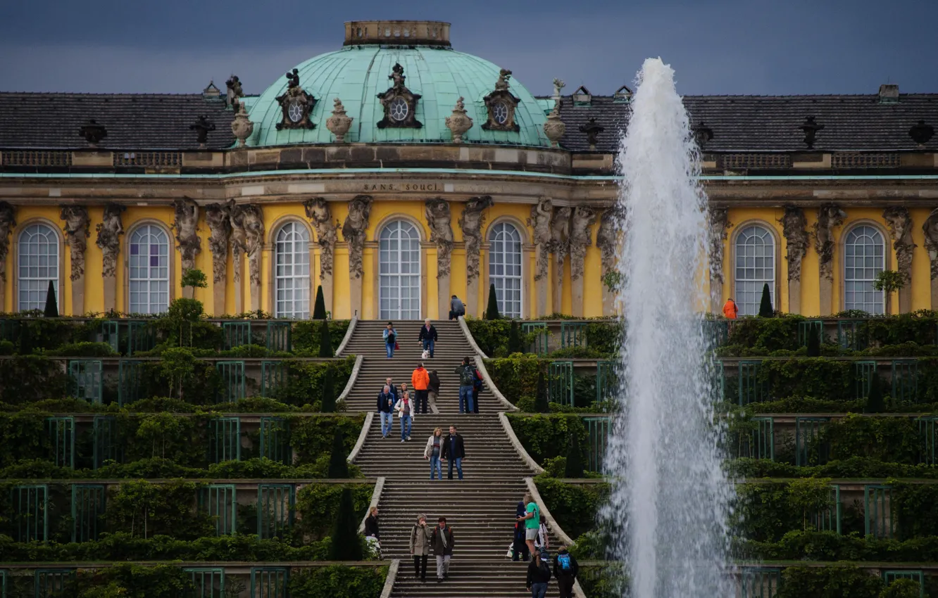 Фото обои Германия, ступени, фонтан, дворец, Потсдам, Сан-Суси