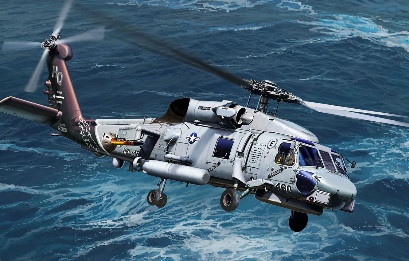 Фото обои Sikorsky, Seahawk, американский многоцелевой вертолёт, противолодочного вертолёта, базовая модификация палубного, SH-60B