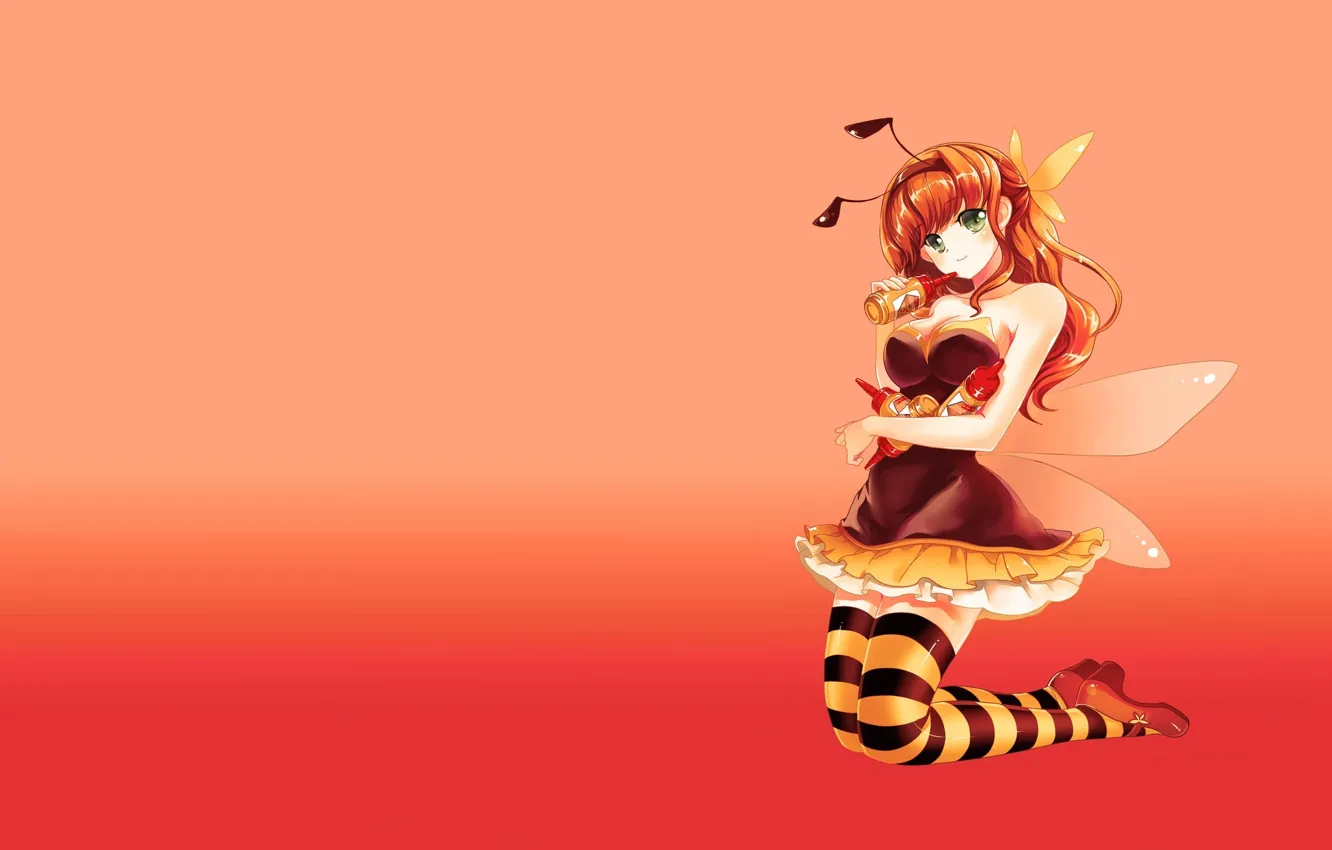 Фото обои девушка, пчела, аниме, арт, костюм, пчёлка