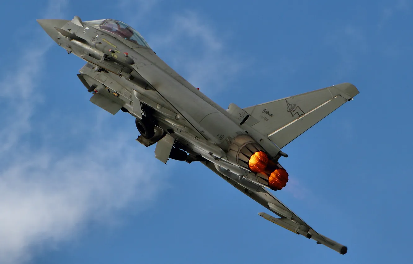 Фото обои небо, облака, полет, самолет, крылья, истребитель, Eurofighter Typhoon