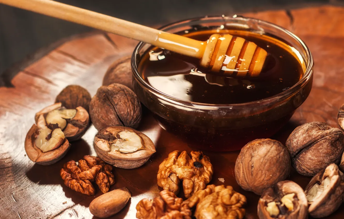Фото обои мед, орехи, грецкие