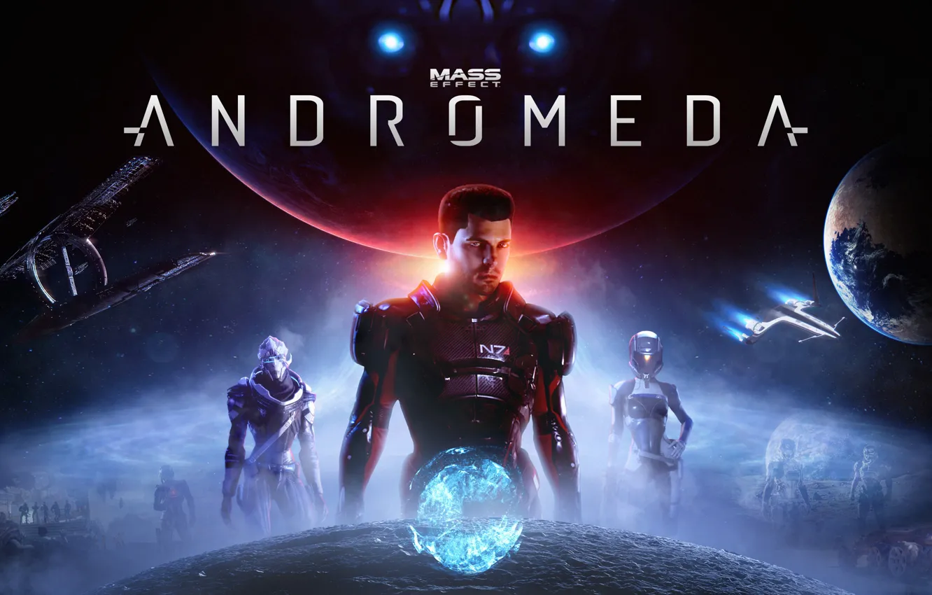 Фото обои Turian, Mass Effect: Andromeda, Cora Harper, Scott Ryder, Vetra