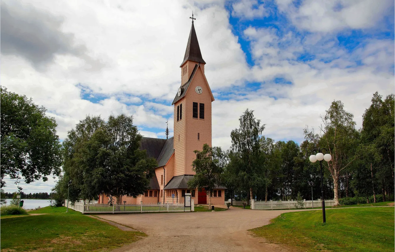 Фото обои церковь, Швеция, Arjeplog, Арьеплуг