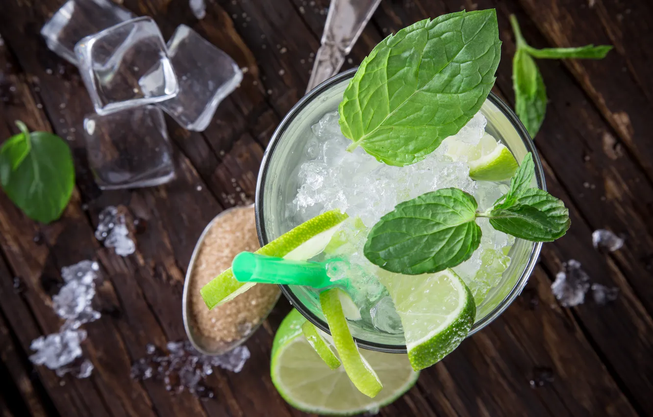 Фото обои summer, cocktail, lime, mint