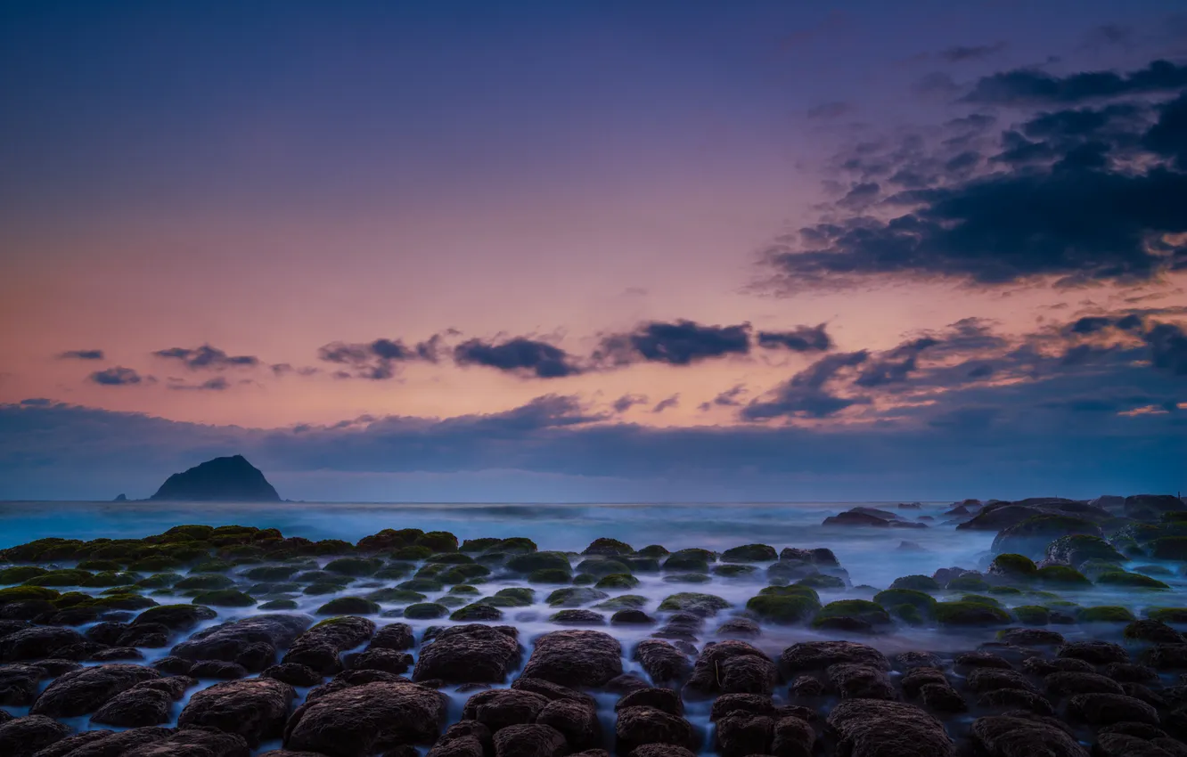 Фото обои скала, камни, океан, рассвет, Taiwan