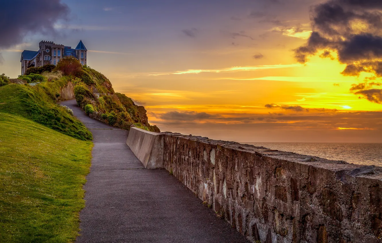 Фото обои Devon, sea, sunset, hill