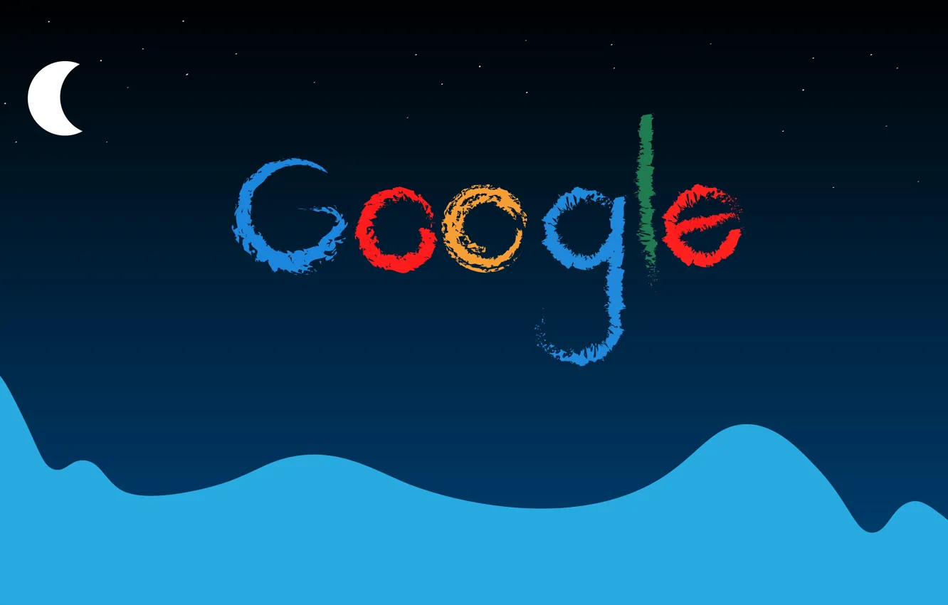 Фото обои moon, Google, minimalism, stars, digital art, artwork, simple background
